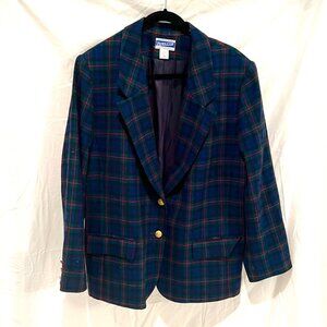 Vintage Women's Pendleton Green Blue Plaid 100% Virgin Wool Blazer PLUS Size 22W
